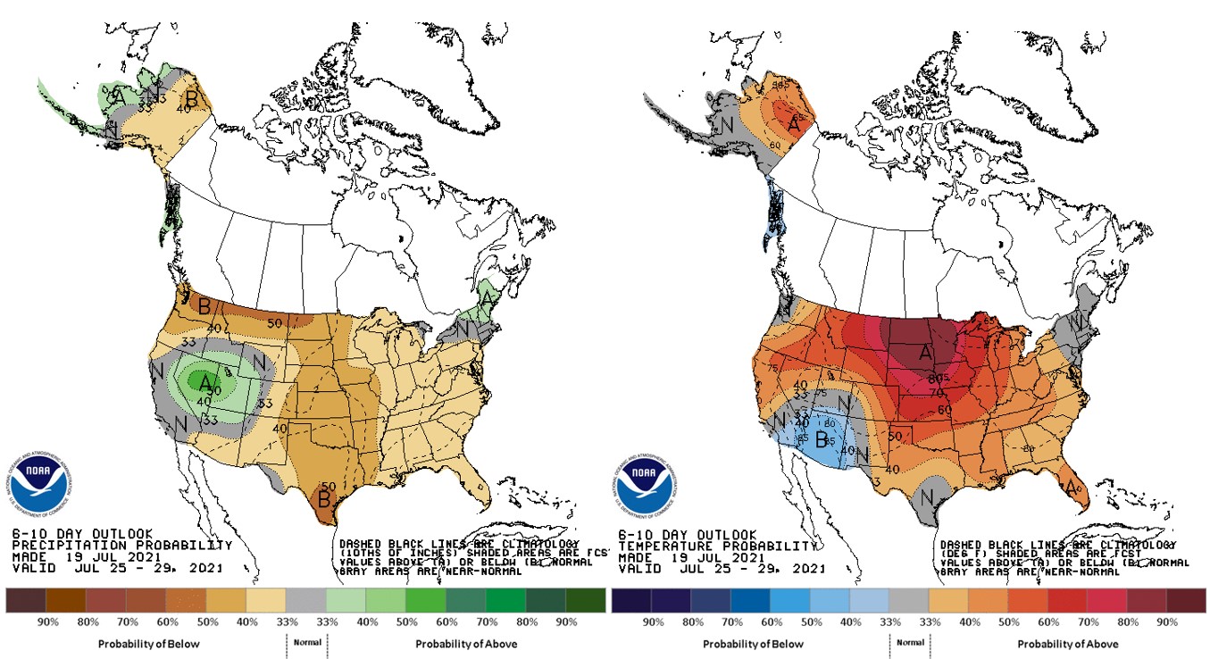 United States precipitation and temperature forecasts maps.
